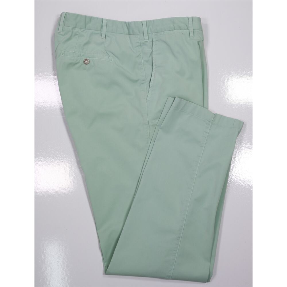Fedeli Light Green Flat Front Cotton Chino Pantgs Trousers 37x34